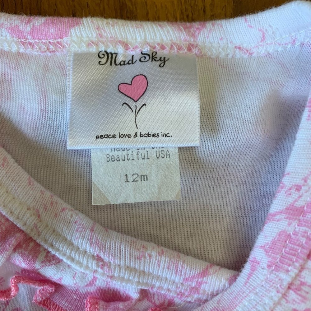 MAD SKY KIDS Girls Pink Toile Romper 12 Mos Ruffles Cotton Playsuit Toddler Girl - Picture 7 of 8